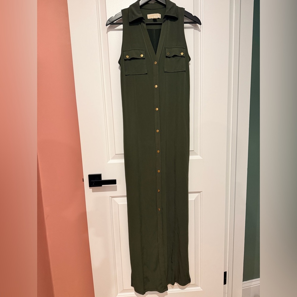 Michael Kors Olive Green Sleeveless Maxi Shirt Dress